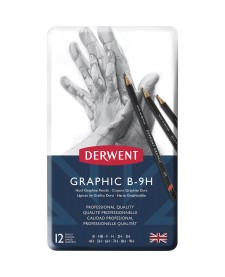 imagem de detalhe produto Estojo de lata com 12 lápis Graduado de Alta Dureza B, HB, F, H, 2H, 3H, 4H, 5H, 6H, 7H, 8H e 9H Derwent