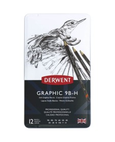 imagem de detalhe produto Estojo de lata com 12 lápis Graduado de Baixa Dureza: 9B, 8B, 7B, 6B, 5B, 4B, 3B, 2B, B, HB, F e H