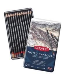 imagem principal do produto Lápis de Cor em Carvão Tingido 12 Cores Estojo Lata