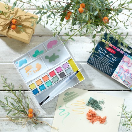 Foto ilustrativa Aquarela em Pastilha Tons Pastel Estojo 12 Cores