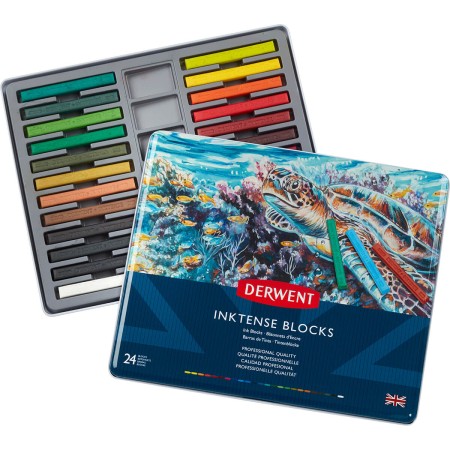Foto ilustrativa Bloco Inktense Aquarelável 24 Cores Estojo Lata