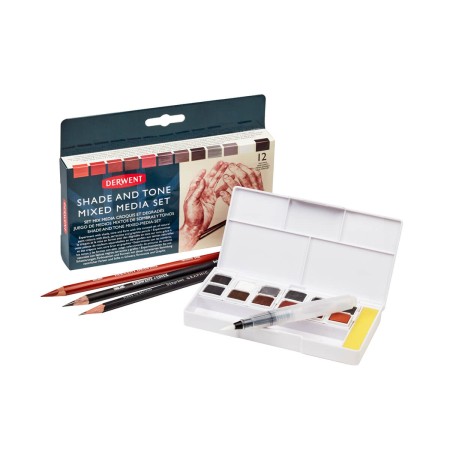 Foto ilustrativa Kit de Aquarela Shade & Tone com 12 Cores de Aquarelas em Pastilha e 3 Lápis