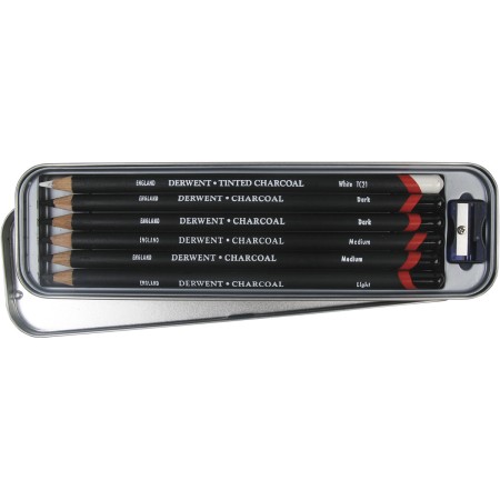 Foto ilustrativa Lápis Carvão 6 Unidades Estojo Lata