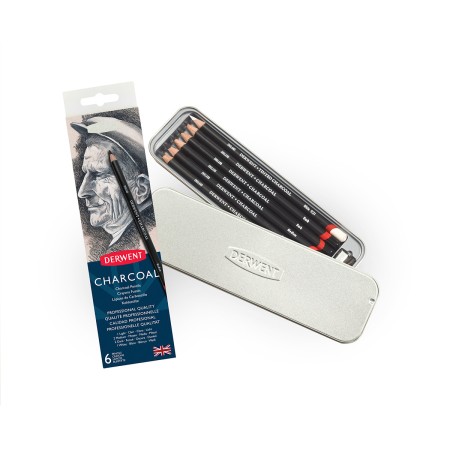Foto ilustrativa Lápis Carvão 6 Unidades Estojo Lata