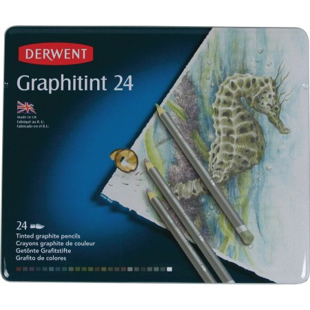 Foto ilustrativa Lápis de Cor Aquarelável Graphitint 24 Cores Estojo Lata