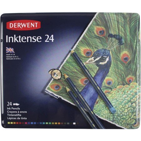Foto ilustrativa Lápis de Cor Aquarelável Inktense 24 Cores Estojo Lata Derwent
