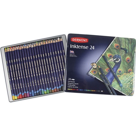 Foto ilustrativa Lápis de Cor Aquarelável Inktense 24 Cores Estojo Lata Derwent