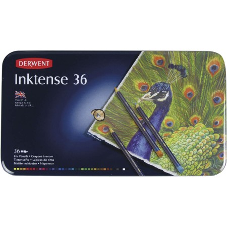 Foto ilustrativa Lápis de Cor Aquarelável Inktense 36 Cores Estojo Lata Derwent