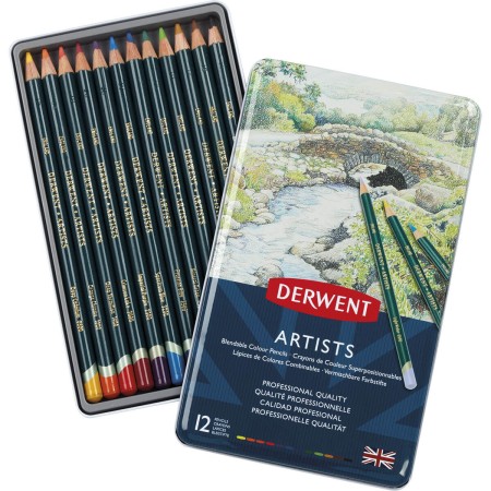 Lápis de Cor Permanente Artists 12 Cores Estojo Lata - Derwent