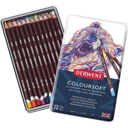 Lápis de Cor Permanente Coloursoft 12 Cores Estojo Lata - Derwent