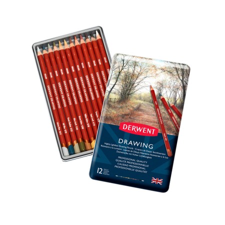 Lápis de Cor Permanente Drawing 12 Cores Estojo Lata - Derwent