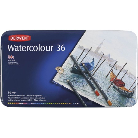 Foto ilustrativa Lápis de Cor Watercolour 36 Cores Estojo Lata