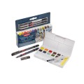 Foto ilustrativa Kit de Aquarela Line & Wash com 12 Cores de Aquarelas em Pastilha e 2 canetas Line Maker